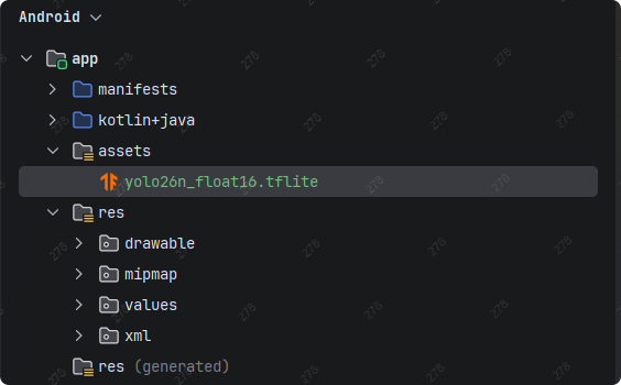 添加tflite模型到assets目录